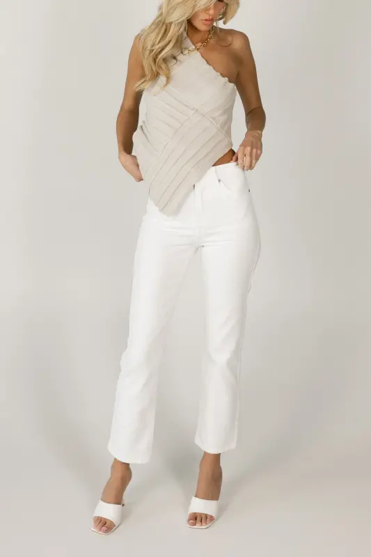 White High Rise Straight Jeans